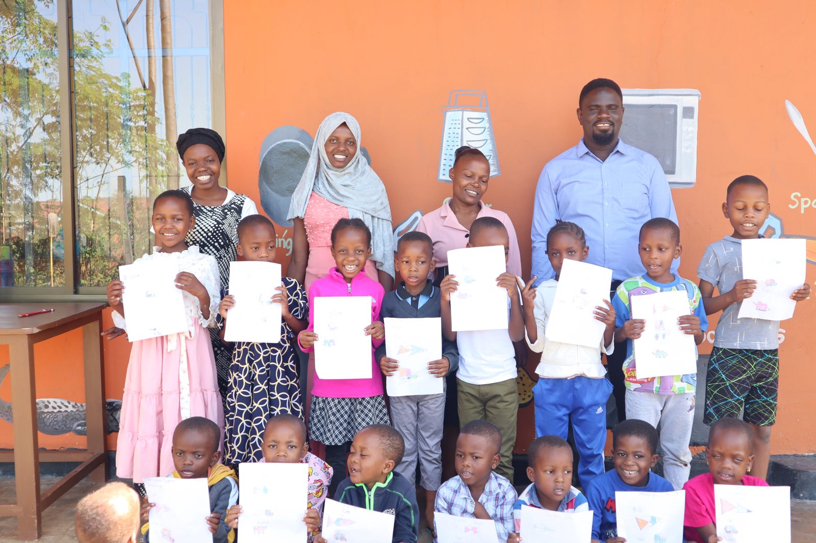 Students receiving achievement certificates